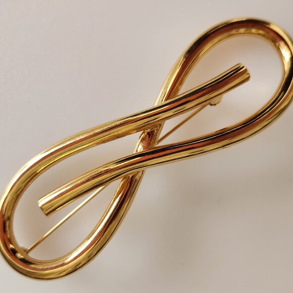 1980-S NINA RICCI SIGNED BIG VINTAGE GOLD TONE BOW BROOCH - Picture 2 of 7